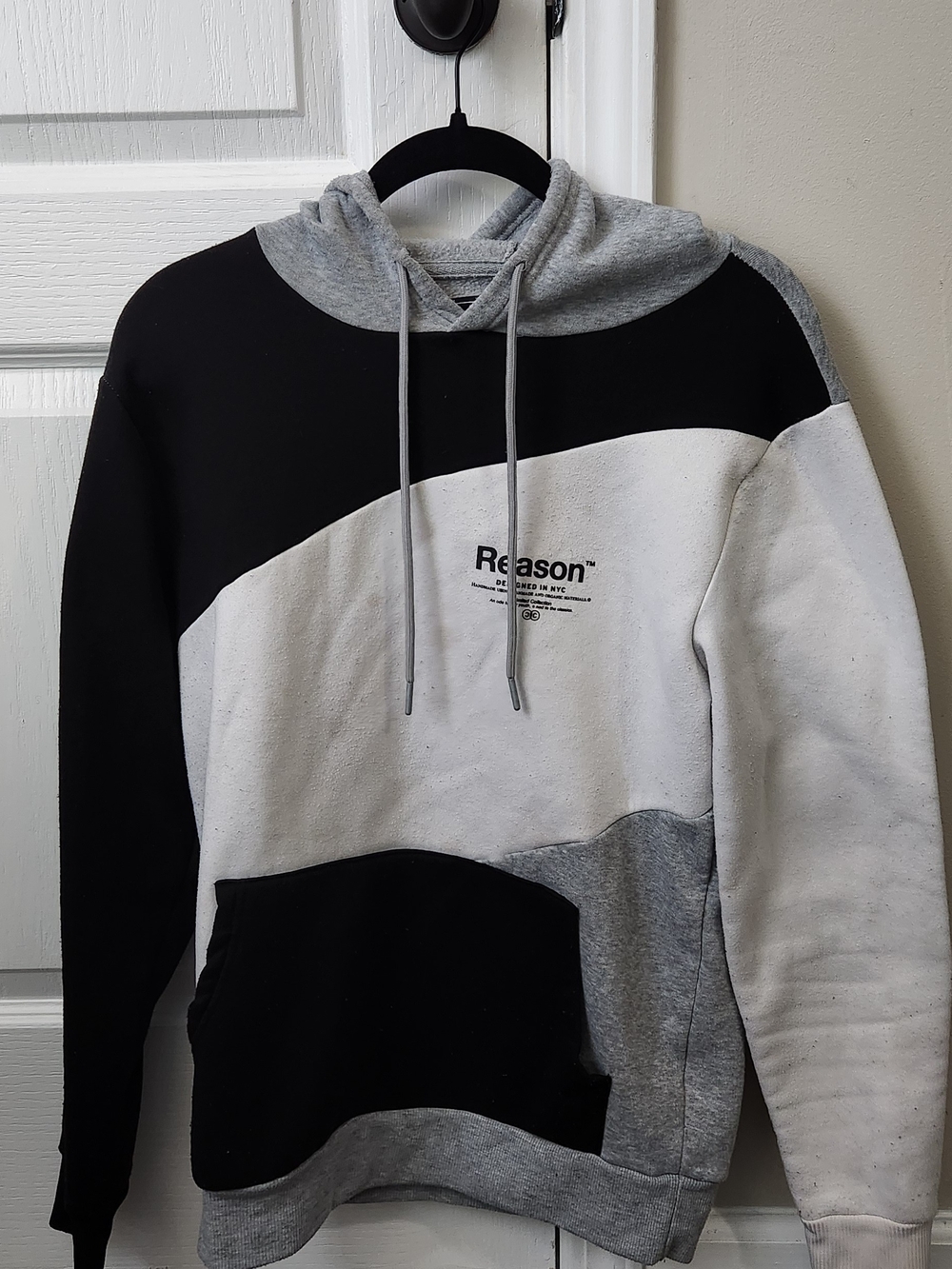 Reason Men's Colorblock Hooded Sweatshirt in Black, Gray, and White